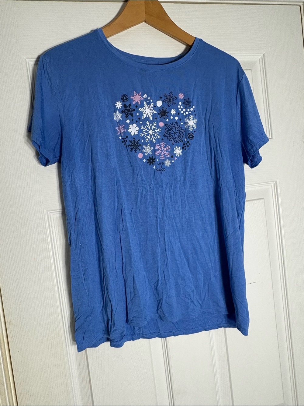 Life Is Good Blue Snowflake Heart Tee